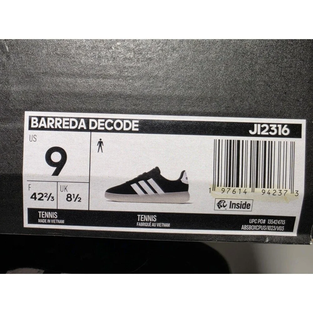 Adidas Barreda Decode Sneakers Black White Gum Sole Men’s Size 9 New
